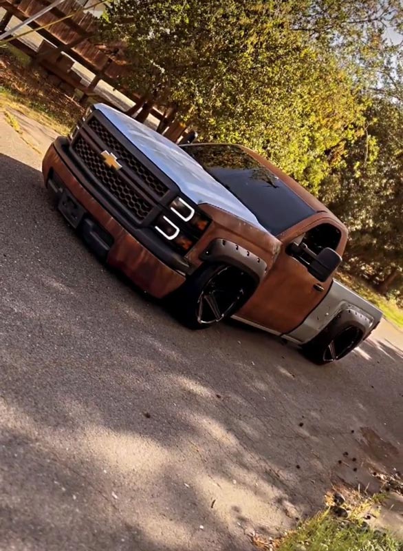 2014 Chevy Silverado custom build with extreme lowered stance and custom wheels