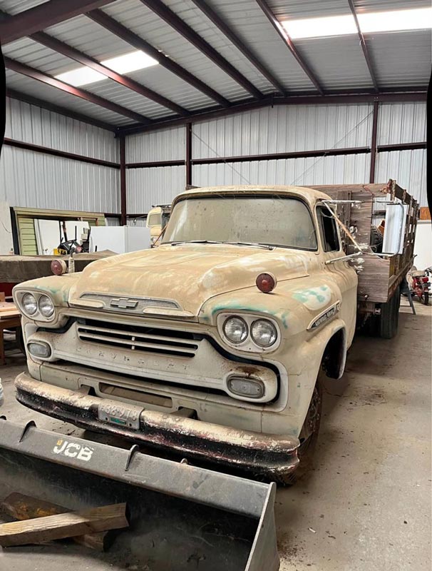 Original condition - weathered classic Chevrolet Apache in workshop
