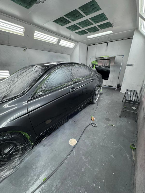 Side angle showing professional masking technique