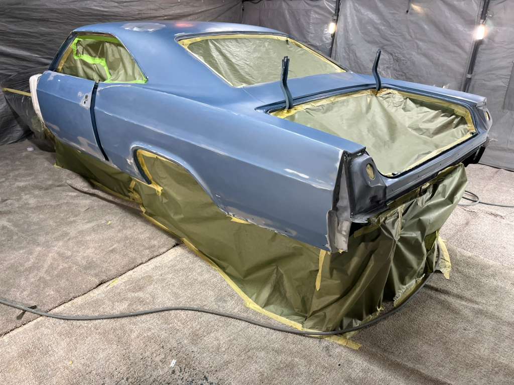 Rear view in paint booth with primer