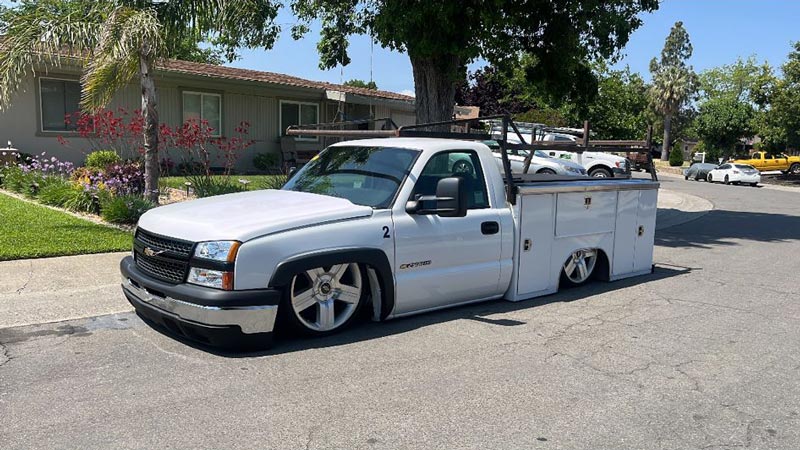 Final build - lowered Silverado service truck with custom modifications